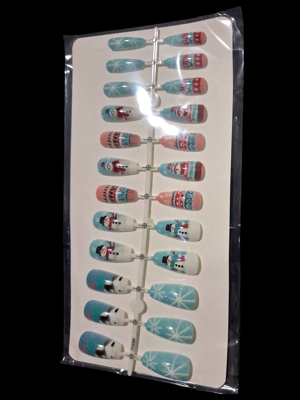 Holiday Winter Press-On Nails - Blue & Pink Snowman Designs 24 Pc Set